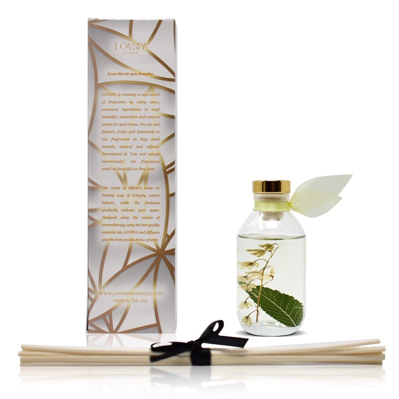 LOVSPA Reed Diffuser Set, Japanese Honeysuckle Scented Oil Diffuser with Sticks, Home Fragrance Accessories for Bathroom Shelf Decor, Aroma Diffusers for Home or Office Desk, USA Made - Image 2